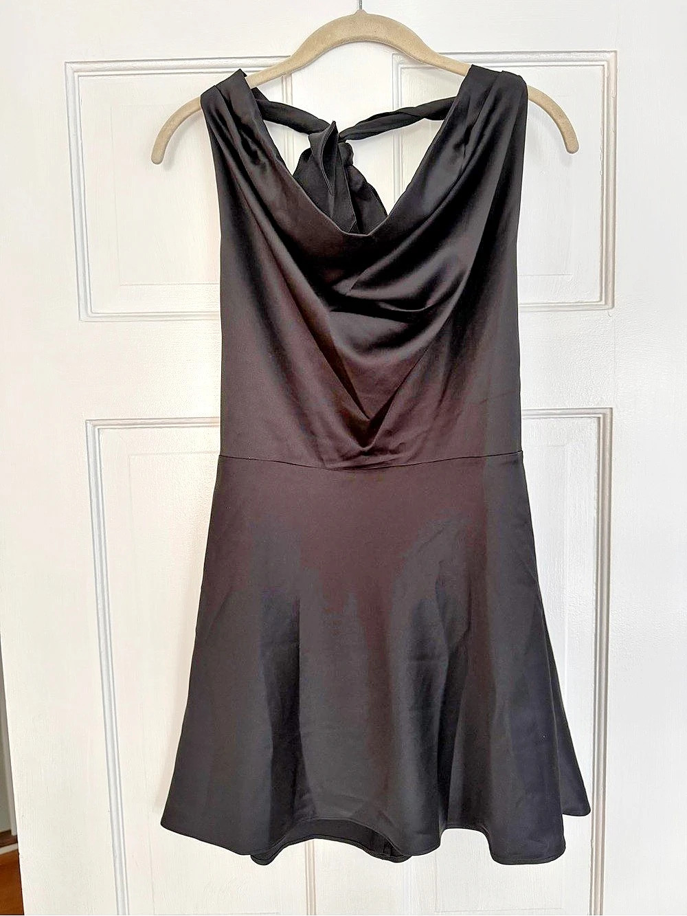 Abercrombie & Fitch Satin Cowl Neck Halter Open Back Mini Dress Black XS